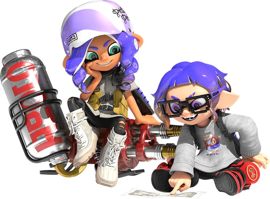 Official 3D art of an Octoling and an Inkling together from Splatoon 3