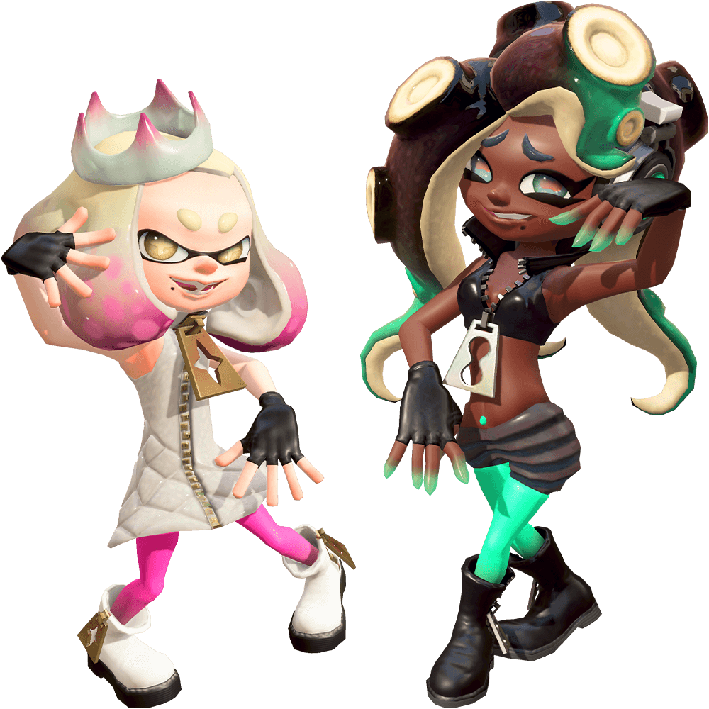 Official group render of Off the Hook, Pearl and Marina, from Splatoon 2
